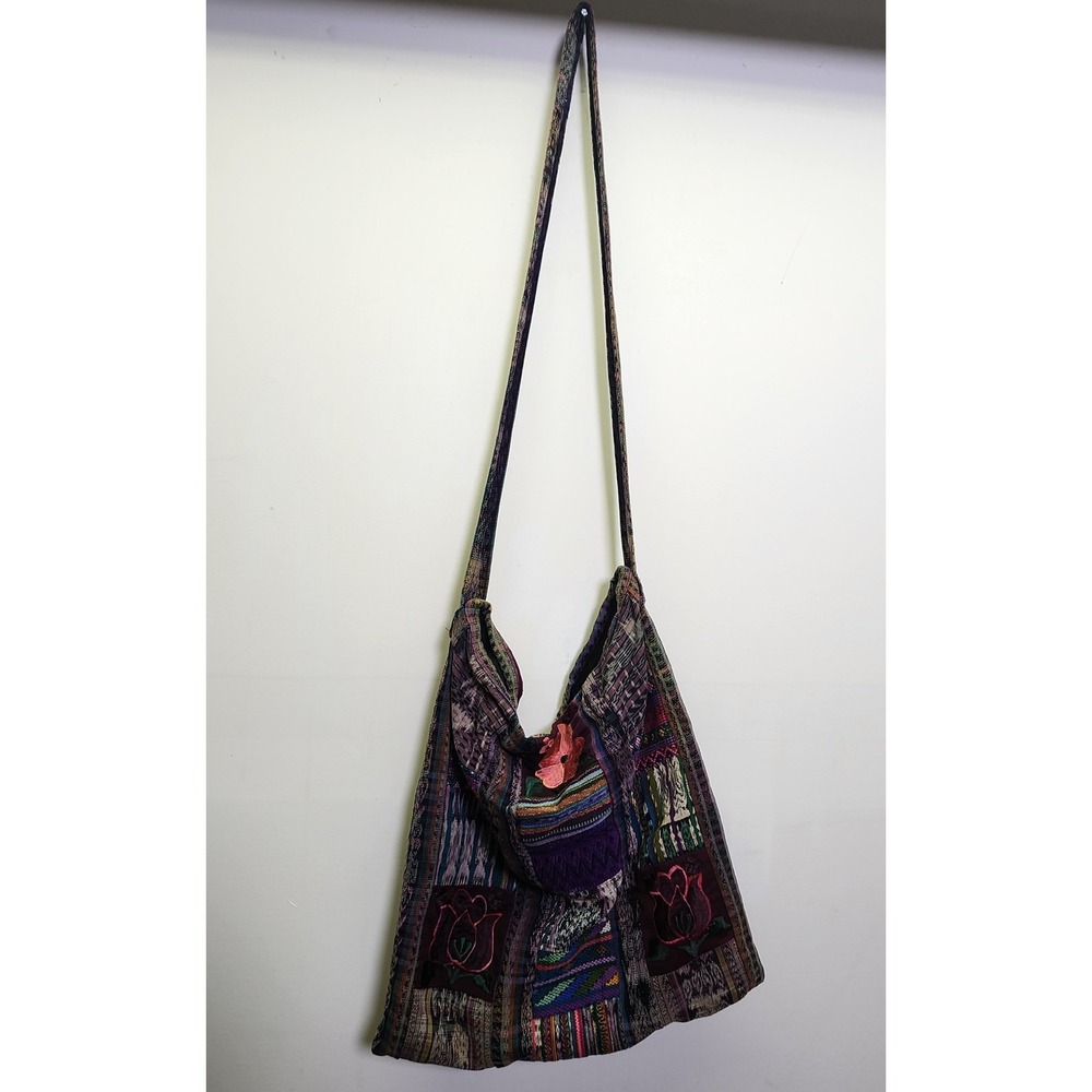 Handmade Guatemalan Hobo Sling Bag Embroidered Patchwork 100% Cotton Boho Hippie